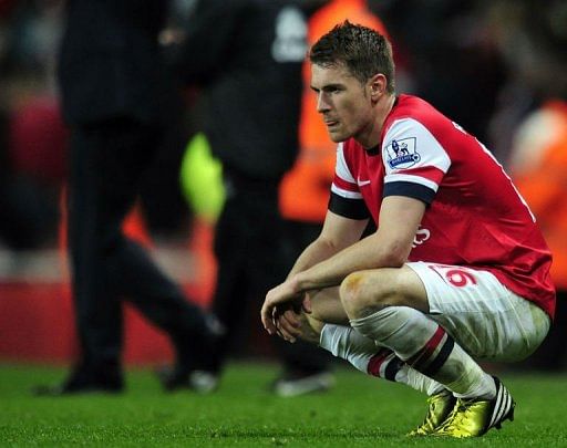 Arsenal's Aaron Ramsey reacts at The Emirates Stadium in north London, on April 16, 2013